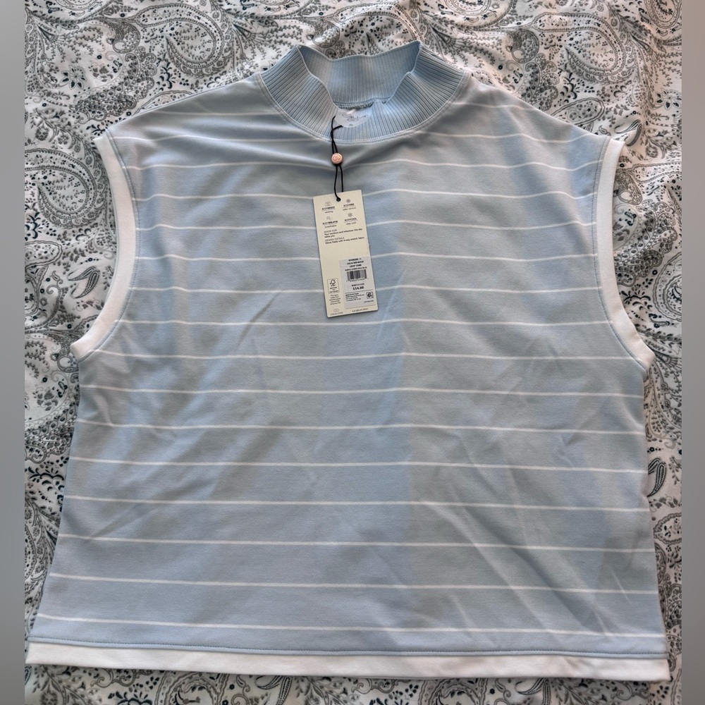 CALIA by Carrie Underwood Women's Muscle Tee - Light Blue and White